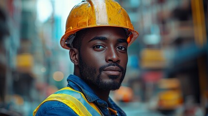 Construction Worker in Hard Hat and Safety Vest