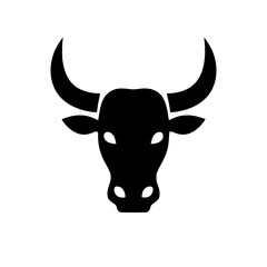 A bold, black silhouette of a bull's head, showcasing its powerful horns and intense gaze.  A strong and striking image, perfect for various design projects.