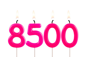 Pink candles forming the number 8500 - Number of views, views or followers.