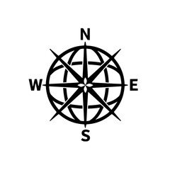 A compass rose overlaid on a globe graphic.  A simple, stylish illustration symbolizing direction, travel, and exploration. Perfect for navigational themes or adventure-related projects.
