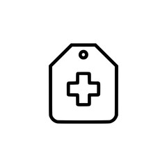 Obraz premium Medical tag icon. Simple line art graphic of a tag with a medical cross symbol, suitable for healthcare websites, apps, or presentations. Clean and modern design.