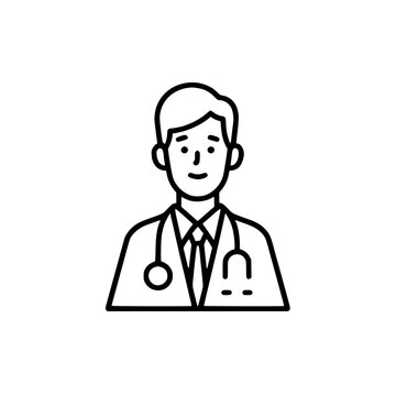 recommend clip art: Professional doctor icon.  Clean line art illustration of a male physician wearing a lab coat and stethoscope. Perfect for healthcare websites, apps, and medical publications.