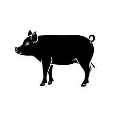 Fototapeta premium Silhouette of a pig standing on a white background. A simple, black and white illustration of a pig. Perfect for agricultural or farming-related projects.