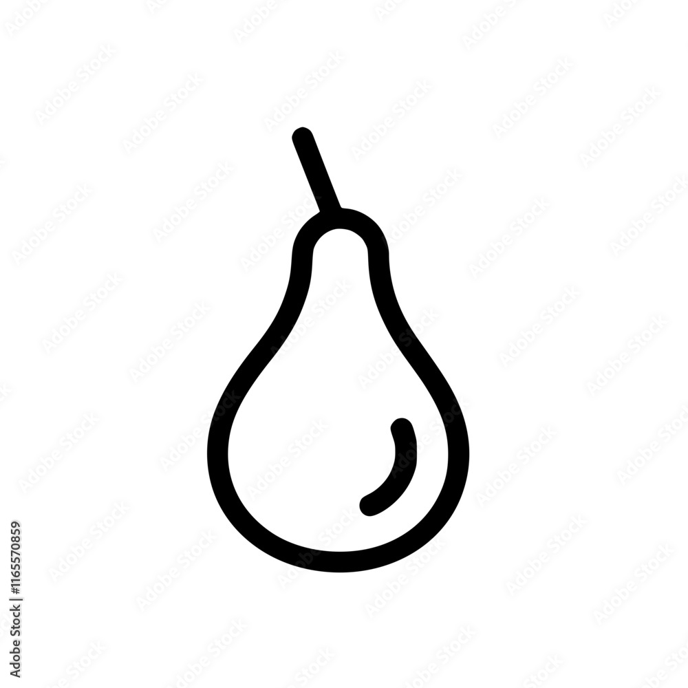 Poster a simple line drawing of a pear, showcasing its smooth curves and teardrop shape. perfect for minima