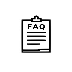 FAQ document icon.  A simple, clean graphic representing a frequently asked questions page or section. Ideal for websites and help sections.