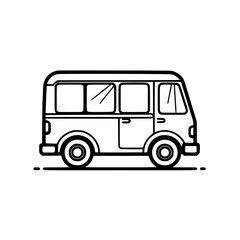 A simple line drawing of a van, perfect for transportation or travel illustrations. Clean design, suitable for various uses.