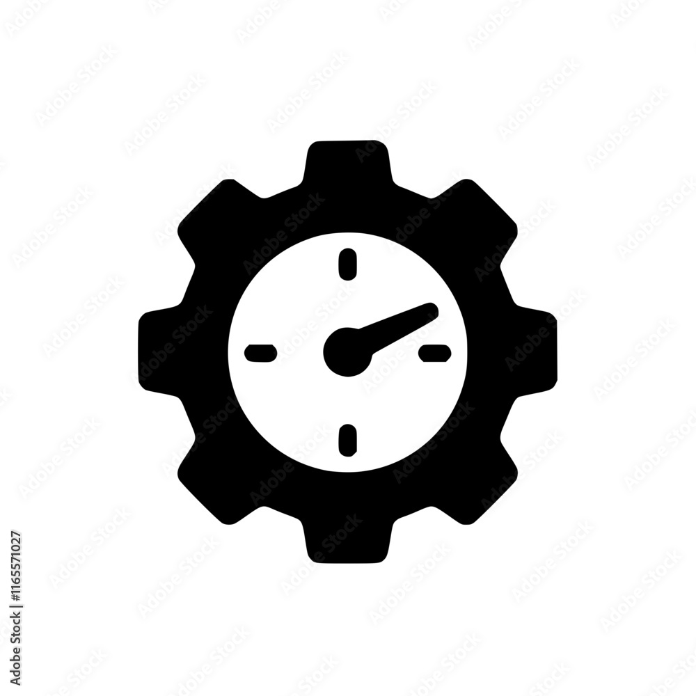 Poster time management and efficiency icon. a gear with a clock face symbolizes process optimization and sc