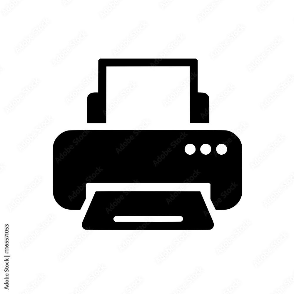 Poster black and white illustration of a printer, showing a simple and clear design of a printer ready to p