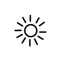 Simple sun icon, perfect for weather apps, summer designs, or any project needing a sunny symbol.  Clean lines, bold black on white background.