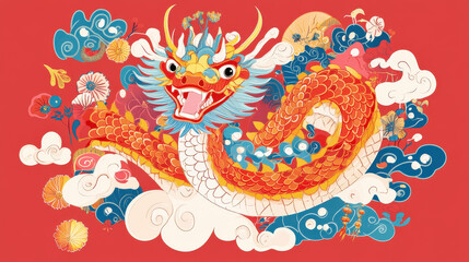 Fototapeta premium Traditional Chinese dragon illustration with vibrant colors and festive design