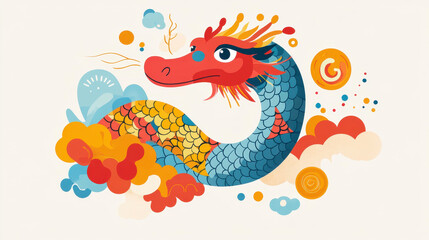 Colorful artistic depiction of a Chinese dragon with vibrant ornaments