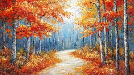 Fototapeta premium Serene Autumn Walk in Colorful Woods