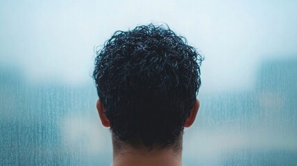 person silhouetted against rainy window, reflecting on life