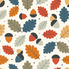 Autumn Oak Leaves and Acorns Modern Geometric Pattern
