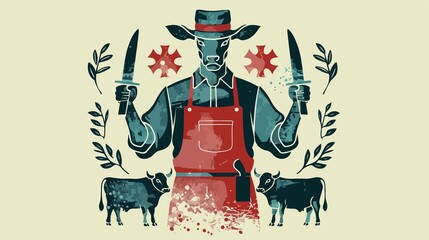 Modern Butcher Shop Gourmet Deli Store Logo Design with Hipster Look