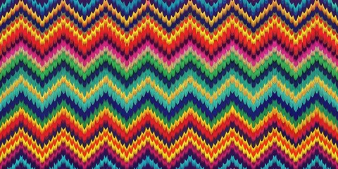 Vibrant Chevron Pattern with Multicolored, Striped, Interlocking Shapes