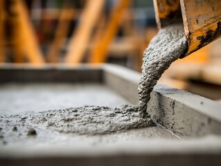 Waterproof Concrete Pouring into Mold with Beading Droplets on Surface in Close up View