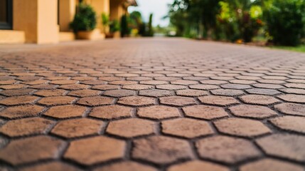 Durable Stamped Concrete Patio with Hexagonal Textured Surface for Outdoor Environments