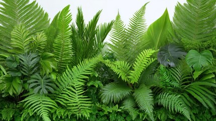 Lush green foliage showcasing various types of tropical plants.
