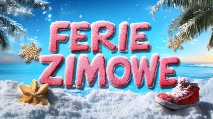 Tropikalne ferie zimowe na plaży z ozdobami świątecznymi