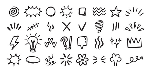 Expression sign hand drawn doodle set for concept design. Expression elements isolated on white background.