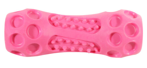 Pink dog bone pet toy made of rubber. Toys for dogs concept