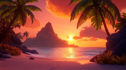 Serene Beach Sunset with Vibrant Sky Colors