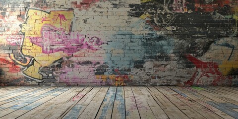 Fototapeta premium Grunge wallpaper featuring faded graffiti designs in a creative music studio