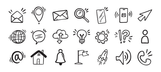 Contact doodle hand drawn icon. Isolated communication signs for business © Yanka