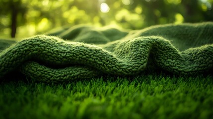 Obraz premium A green blanket is laying on a lush green field