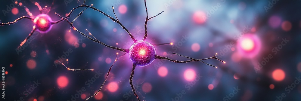Poster abstract network of glowing neural connections, interconnectedness concept, stock image