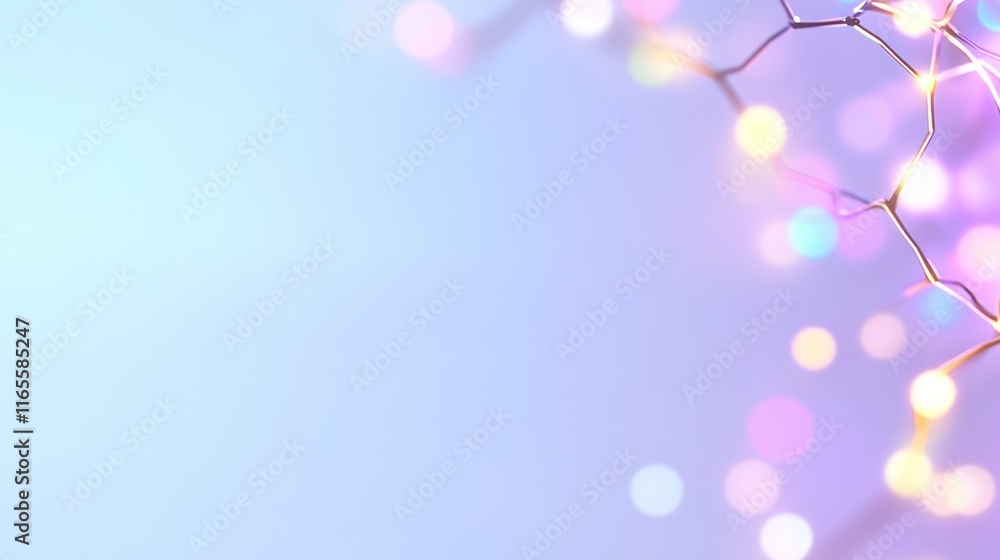 Poster soft bokeh lights with a geometric pattern on a pastel background.