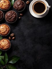 Cozy Bistro Menu with Aromatic Coffee and Muffins on Wooden Table