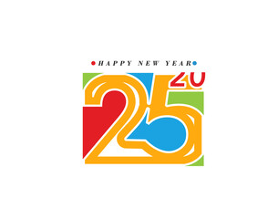 Happy New Year 2025 Text Typography Design Set of Element Flyer, Banner Poster Design.