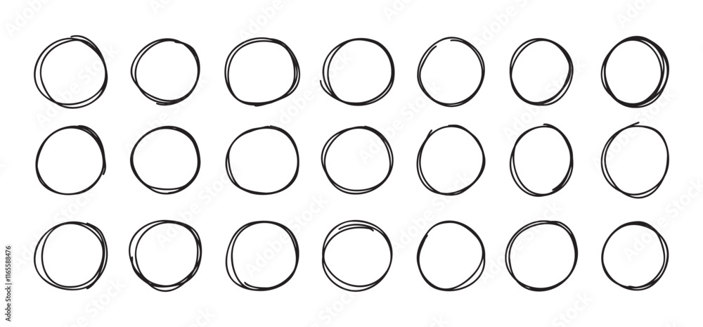 Poster highlight round doodle circle frames set. marker pencil lines. round note brush mark.