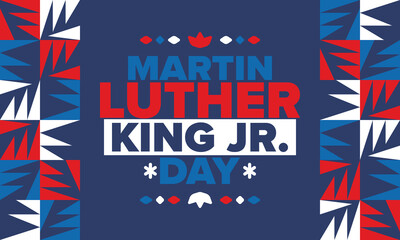 Obraz premium Martin Luther King, Jr. Day. Celebrated annual in United States in January, federal holiday. African American Rights Fighter. Patriotic american elements. Poster, card, banner, background. Vector