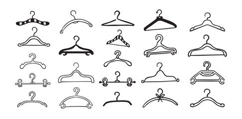 Hand drawn doodle clothes hangers set. Vector fashion hanger icon collection.