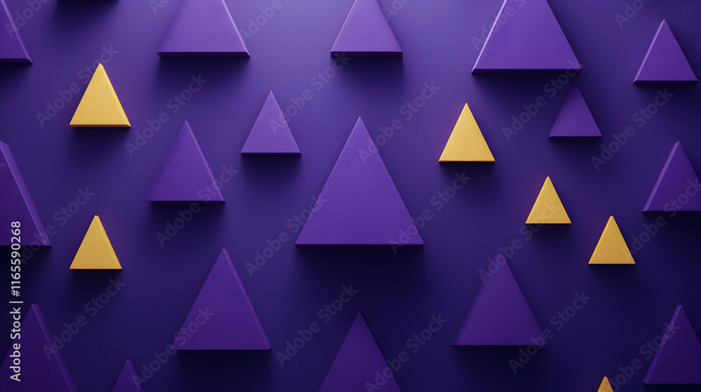 Poster abstract background with purple and gold triangles. geometric pattern ideal for modern design projec