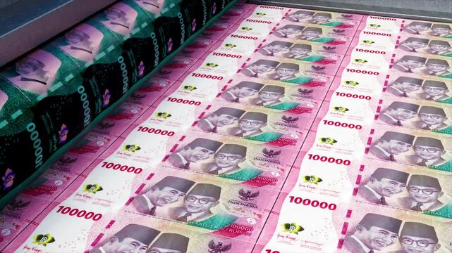 4K Indonesian Rupiah Banknote 100.000 print - loop animation