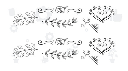 Set of doodle design elements. Arrows, wreath, floral elements vector design