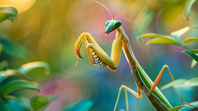 praying mantis in the grass in nature. Selective focus. animal.