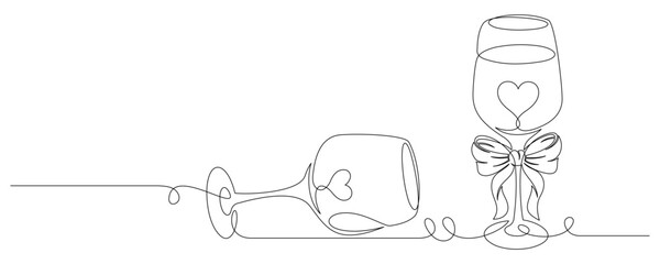 wine glass cheers continuous line art style. New Year party vector 2