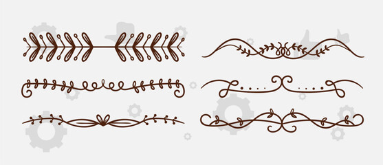 Hand drawn Eastern Islamic flower ornament text dividers, flourishes and laurel vector design elements set for decoration