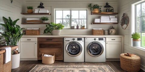 Modern laundry room design with open shelving and customizable features bright and inviting space home interior contemporary aesthetic