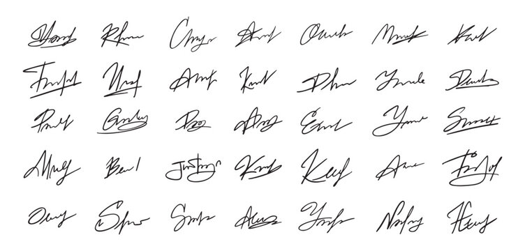Signatures set. Fictitious handwritten signatures template for signing documents.