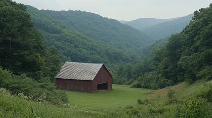 Obraz premium A red barn sits in a lush green field
