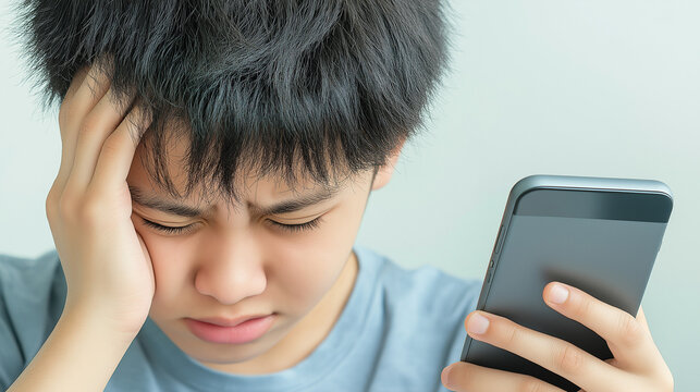 Person experiencing distress while holding head and staring at phone, reflecting modern challenges and emotional struggles in the digital age.