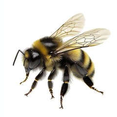 A Honeybee Isolated on a White Background, Insect Macro Photography, Nature, Pollination, Entomology