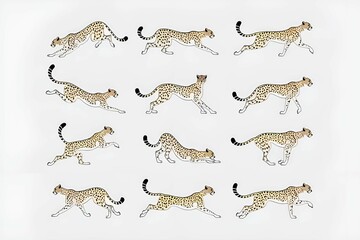 Seamless pattern of cheetahs in various poses showcasing agility and grace, ideal for wildlife or exotic animal-themed projects  