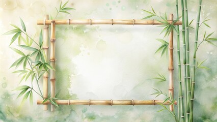 Serene Bamboo Frame on Watercolor Background Ideal for Relaxation and Meditation Invitations or Spa Promotions